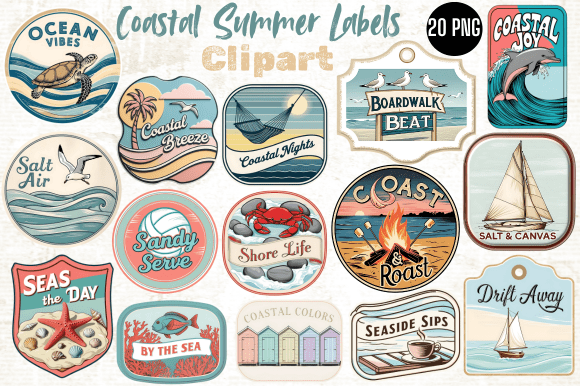 Coastal Summer Labels Clipart Collection