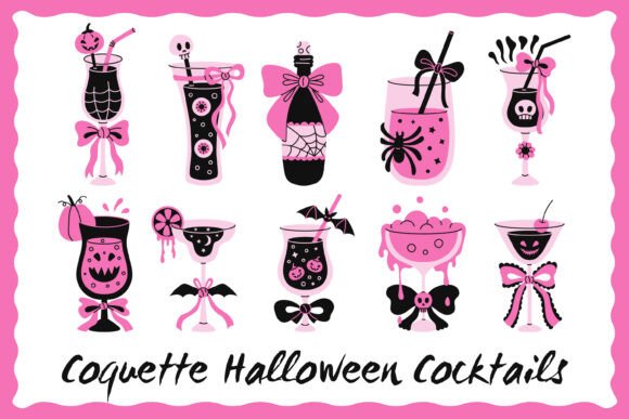 Coquette Halloween Cocktails PNG Clipart: A Spooky-Pink Twist for Your Designs