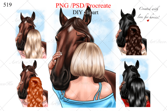 Girl with Horse, Customizable Clipart: A Strategic Asset for Visual Communication