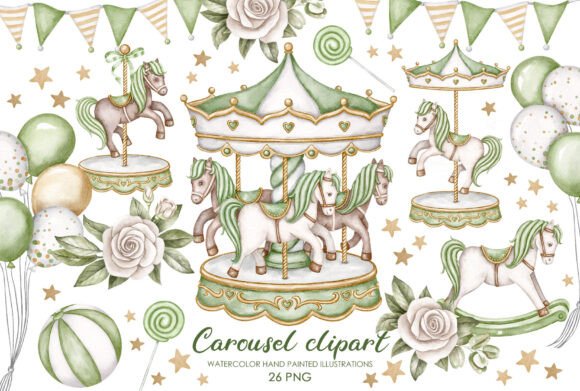 Green Nursery Carousel Horses Clipart: A Practical Asset for Creative Workflows