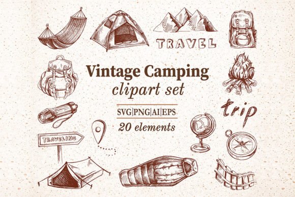 Hand Drawn Vintage Camping Set: A Timeless Resource for Modern Creators