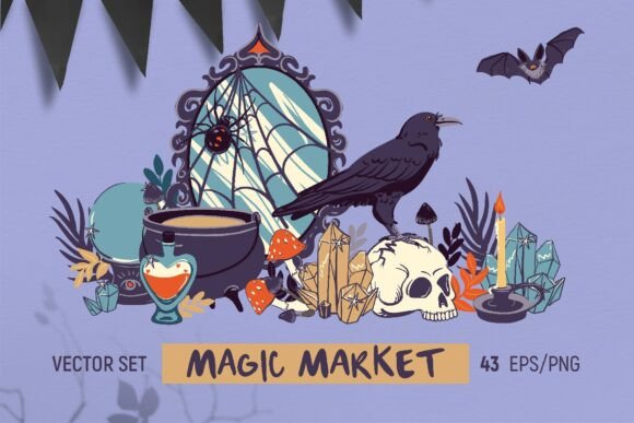 Magic Market. Halloween Vector Set: A Strategic Asset for Branding and Design