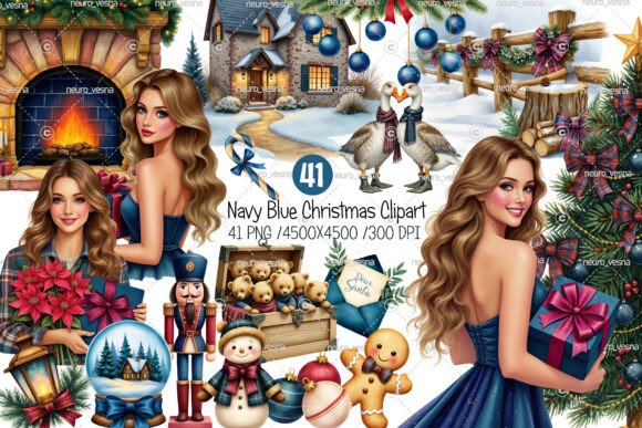 Navy Blue Christmas Clipart: A Winter Fairytale