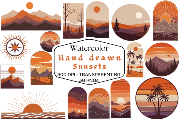 Sunset Illustrations Pack: 36 Retro Designs
