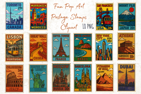 Unlocking Creativity with Fun Pop Art Postage Stamps Clipart PNG