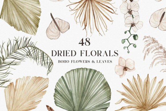 Watercolor Boho Tropical Flowers Clipart