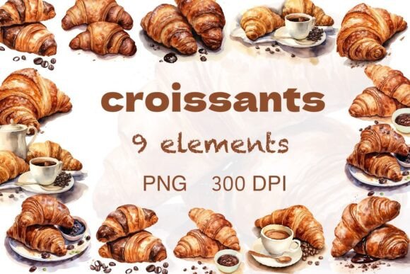 Watercolor Clipart Croissants and Coffee: A Creative Essential
