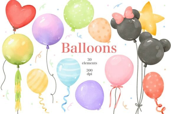 Watercolor Colorful Balloons Clipart