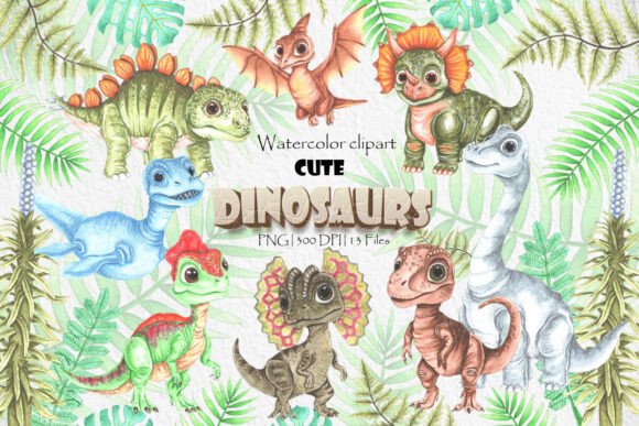 Watercolor Cute Dinosaurs Clipart: A Practical Asset for Modern Designers