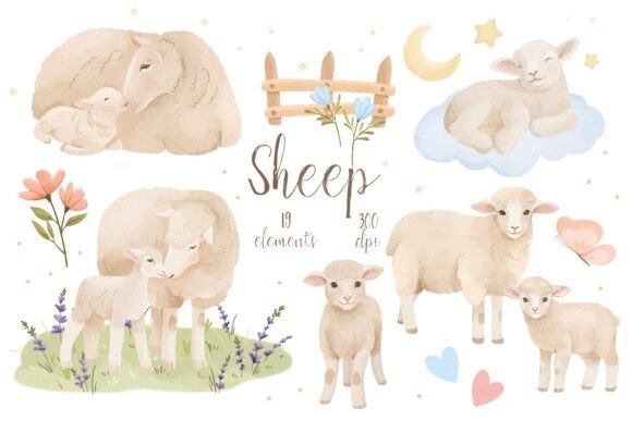 Watercolor Pastel Sheep Clipart: Soft & Versatile