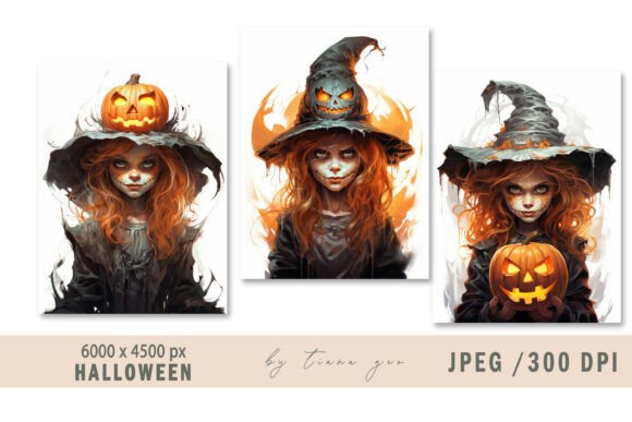 Watercolor Witch Halloween Illustrations
